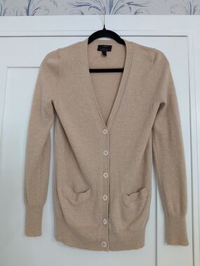 J. CREW Beige Italian Cashmere V-Neck Button Cardigan Sweater